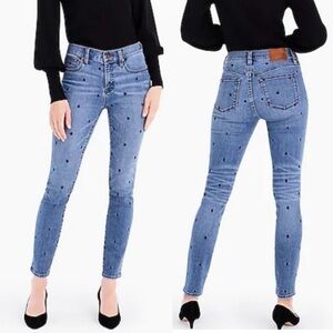 J.Crew Skinny Jeans Blue Polka Dot Embroidered High Rise Denim 27